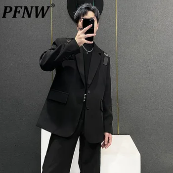 PFNW Metallist Pannal Servjätkatud Meeste Ülikond Mantlid Vintage Niši Disain Meeste Pintsak Sügisel Stiilne Vabaaja Jakid 2023 Trendikas Uus 28W1503