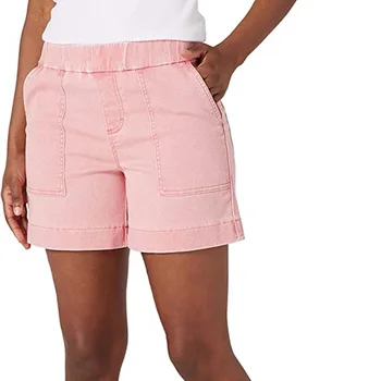 Suvel õhuke kõrge vöökoht lühikesed püksid 2023 Naiste tasku tahke must roosa lilla-valge vabaaja püksid