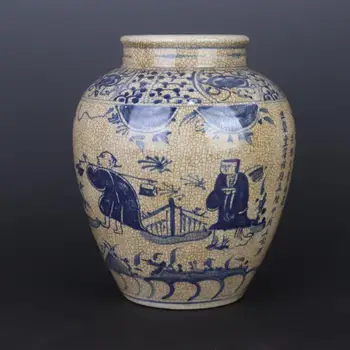 Savi Hiina Vaas Antiik-Pott Inimesi Joonis Keraamika Taime Pott, Sinine Ja Valge Planter