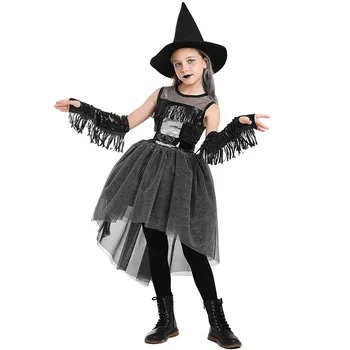 Halloween Kostüüm Lastele Tüdruk Raven Nõid Cosplay Kleit Musta Gooti Poole Fancy Riided 2023 Kids Festival Stage Kanda