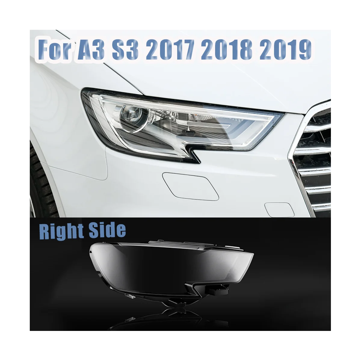 Vasak Pool Esitulede Objektiivi Kate Vastupidav Audi A3, S3 2017-2020 Auto Juht Valguse Varju Shell Esitulede Klaas Korpused Kork2