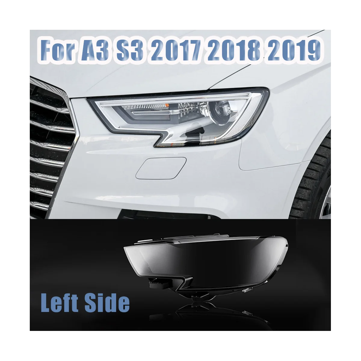 Vasak Pool Esitulede Objektiivi Kate Vastupidav Audi A3, S3 2017-2020 Auto Juht Valguse Varju Shell Esitulede Klaas Korpused Kork3