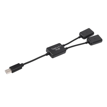 Tüüp C OTG USB-3.1 Mees Dual 2.0 Naine OTG Eest 2-Port HUB Kaabel Y Splitter