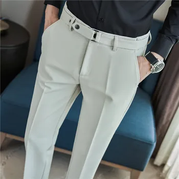 Meeste Kõrge Vöökoht Püksid 2023 Aasta Sügisel Briti Stiil (Solid Color Casual Kleit Püksid Slim Fit Ametliku Ülikond Püksid Mood Meeste Riided