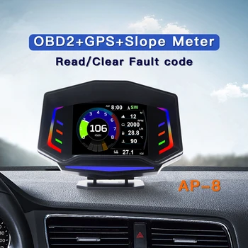 AP-8 Auto OBD2 HUD Head Up Display Suur Ekraan Multi-funktsioon LCD + GPS + Kalle Meetri Sõidu Arvuti Koodi Tabel