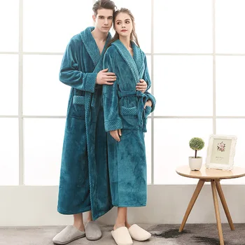 Pikk Kimono Hommikumantel Kleit Liiga Paksenenud Lapp Paar Rüü Soe Nightwear Talvel Lahti Kodus Riideid Coral Fliis Sleepwear