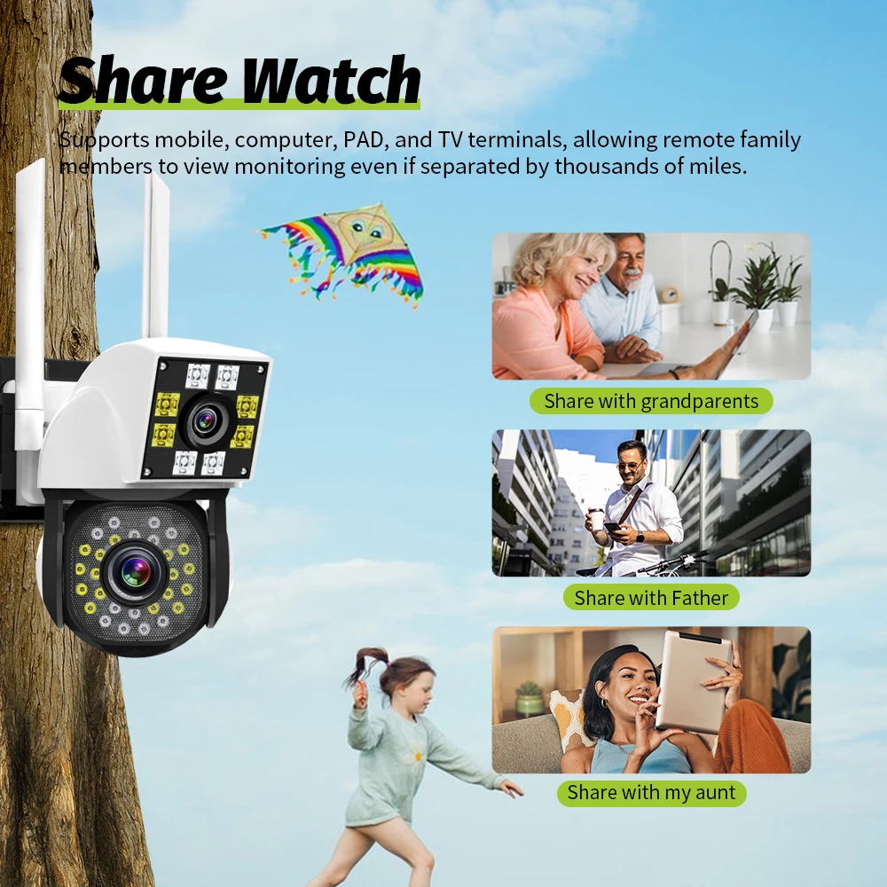 4MP 2K Traadita WiFi Dual Kaamera Objektiivi Dual Screen Pea IP Kaamera Väljas Veekindel Home Safety Kaamera3