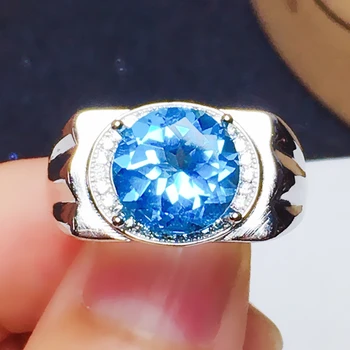 Meeste sõrmus Loodusliku tõeline sinine topaas ring sõrmused 925 sterling hõbe 5.8 ct gemstone Trahvi ehteid meeste või naiste X232174