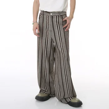 SYUHGFA Meeste Sügis Trendikas Vabaaja Ülikond Püksid korea Vertikaalne Triip Pool Elastne Lai Jalg Püksid Äri Mees Streetwear