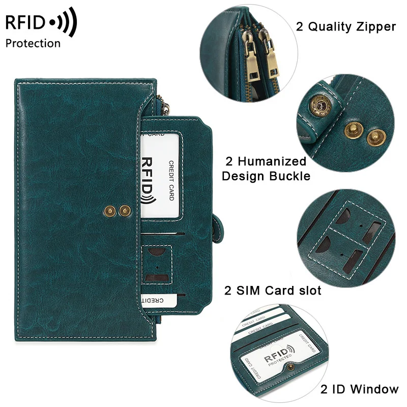 Classic RFID Blokeerimine Kaardi Omanik Pikk Rahakott Topelt Lukuga Tasku Müntide Rahakotid Multi-function Slim Kott 19 Kaardi pesa3