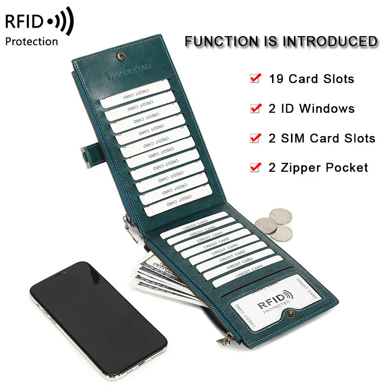Classic RFID Blokeerimine Kaardi Omanik Pikk Rahakott Topelt Lukuga Tasku Müntide Rahakotid Multi-function Slim Kott 19 Kaardi pesa4