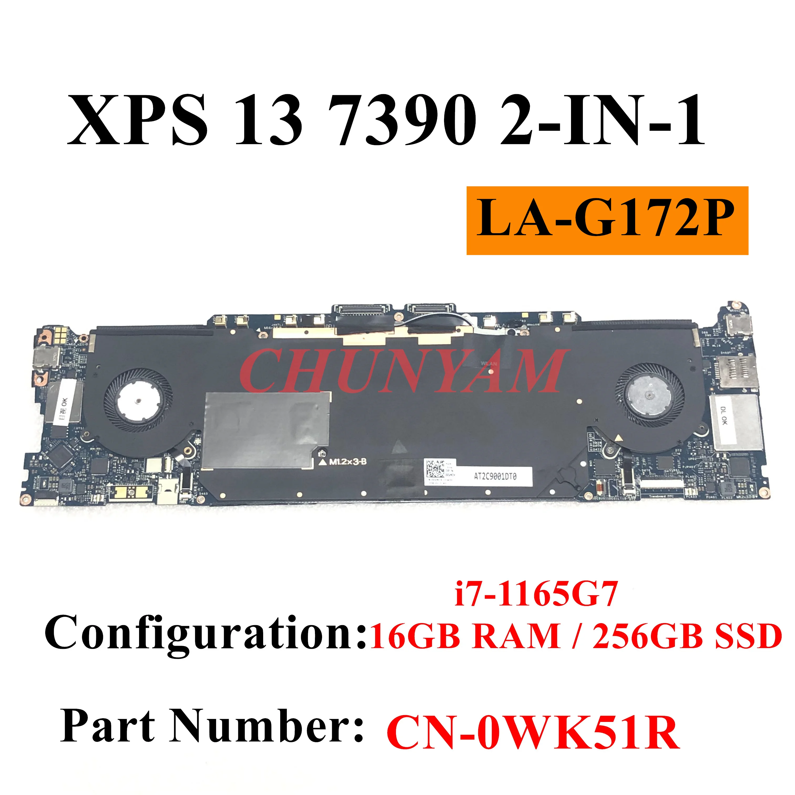 LA-G172P Dell XPS 13 7390 2-IN-1 CN-0WK51R Sülearvuti Emaplaadi Emaplaadi WK51R Koos I7-1165G7 CPU 16GB RAM 256GB SSD 100%TEST0