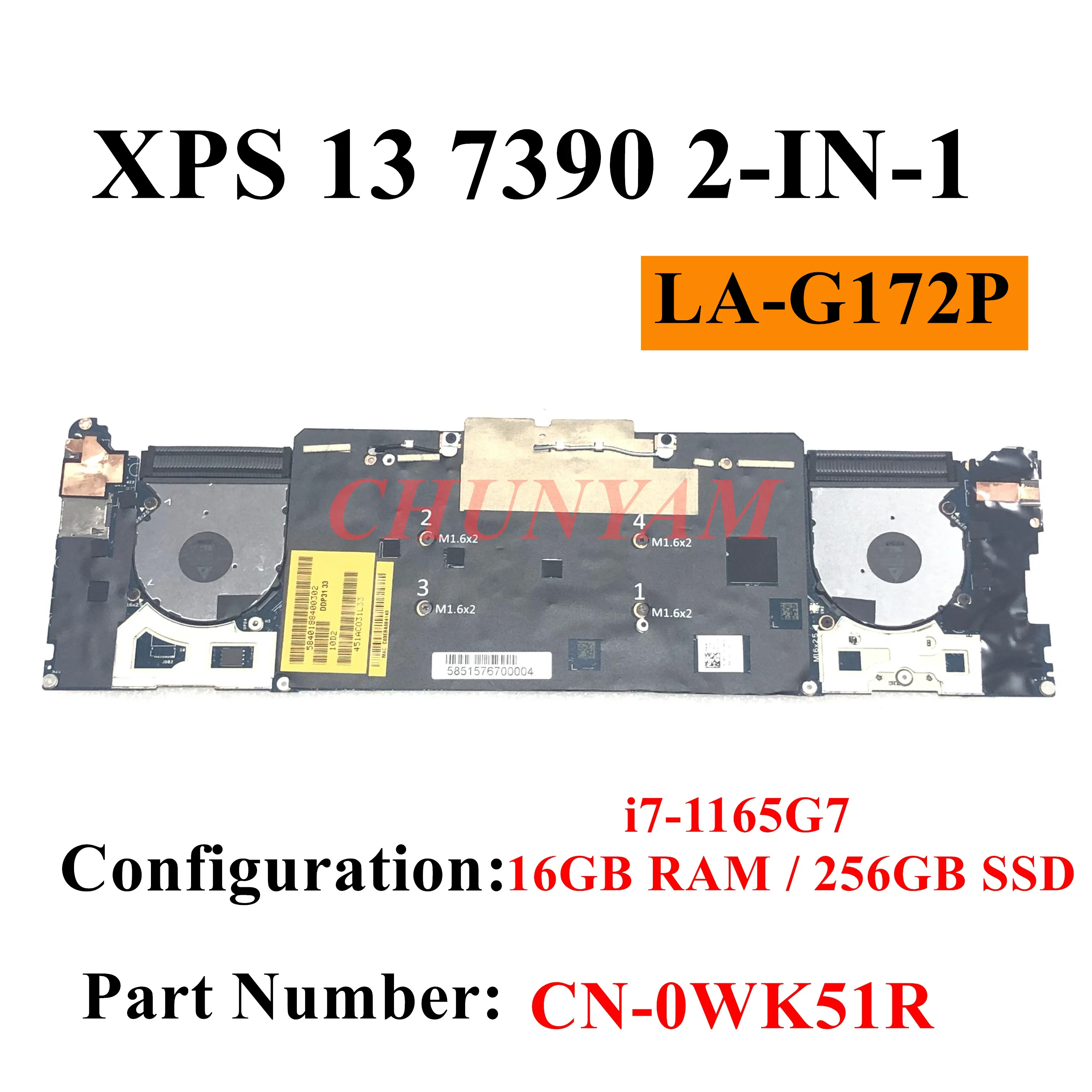 LA-G172P Dell XPS 13 7390 2-IN-1 CN-0WK51R Sülearvuti Emaplaadi Emaplaadi WK51R Koos I7-1165G7 CPU 16GB RAM 256GB SSD 100%TEST1