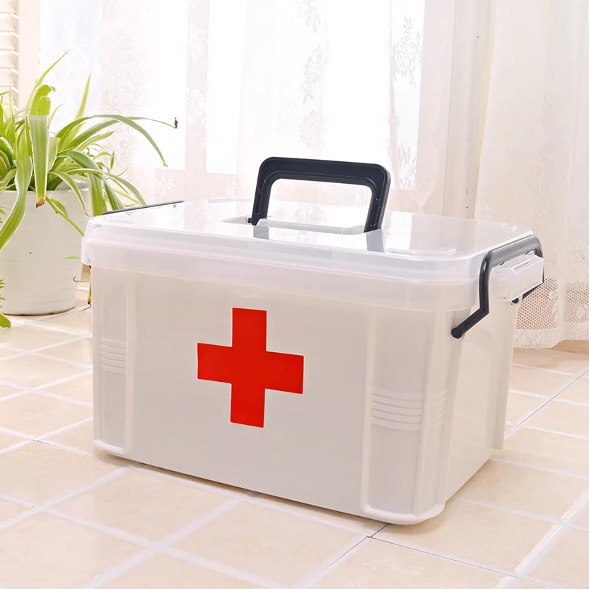 Punase Risti esmaabi Kasti Kaasaskantav Erakorralise Meditsiini Storage Box Double Layer Meditsiin Box Kodus ja Väljas Reisi Kasti0