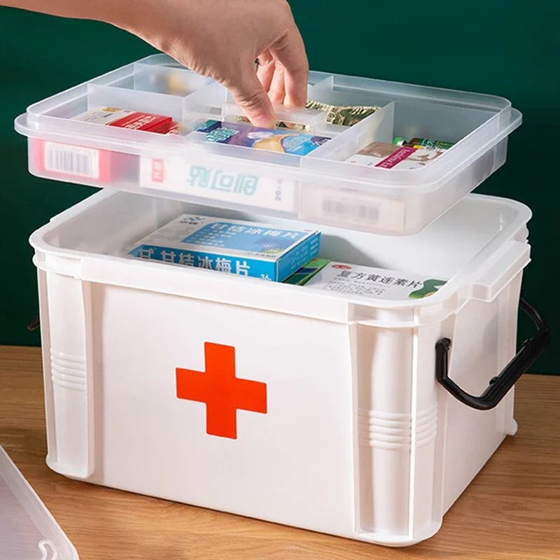 Punase Risti esmaabi Kasti Kaasaskantav Erakorralise Meditsiini Storage Box Double Layer Meditsiin Box Kodus ja Väljas Reisi Kasti3